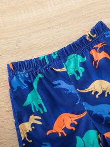 SHEIN 嬰兒男童恐龍印花背心和短褲套裝 - 藍色 - 查看 7