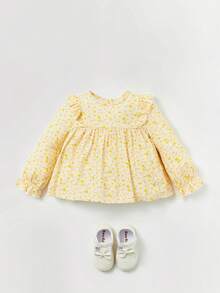 Cozy Pixies 嬰兒碎花荷葉邊荷葉袖娃娃襯衫 - 黃色 - 查看 5