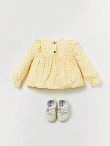 Cozy Pixies 嬰兒碎花荷葉邊荷葉袖娃娃襯衫 - 黃色 - 查看 2