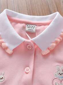 Girls Cartoon Graphic Contrast Collar Polo Shirt - Pink - View 3