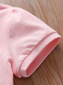 Girls Cartoon Graphic Contrast Collar Polo Shirt - Pink - View 4