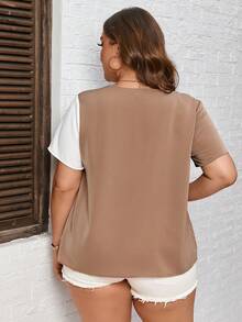 SHEIN LUNE Plus Two Tone Button Front Blouse - Multicolor - View 2