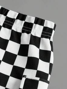 SHEIN Váy Gái Túi Sọc ca rô Giải trí - Đen và trắng - Xem 3