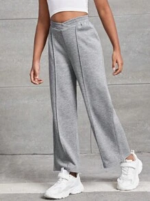 SHEIN Leap Crew Tween Girl Solid Wide Leg Joggers - Light Grey - View 5