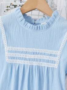 SHEIN Girls Striped Print Ruffle Hem Dress - Baby Blue - View 3