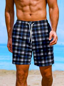 Surfspeed 男士格紋印花腰部抽繩泳褲 - 彩色 - 查看 1