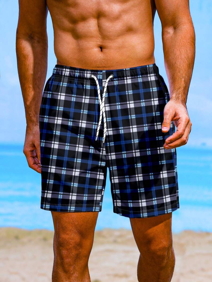 Surfspeed 男士格紋印花腰部抽繩泳褲 - 彩色 - 查看 1