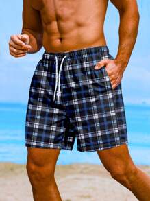 Surfspeed 男士格紋印花腰部抽繩泳褲 - 彩色 - 查看 3