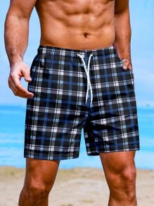 Surfspeed 男士格紋印花腰部抽繩泳褲 - 彩色 - 查看 4