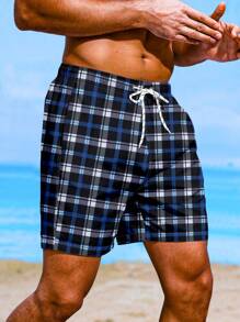 Surfspeed 男士格紋印花腰部抽繩泳褲 - 彩色 - 查看 5