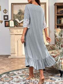 SHEIN 孕婦蕾絲拼接荷葉邊洋裝 - 淺灰色 - 查看 2