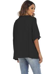 Solid Batwing Sleeve Blouse - Black - View 2