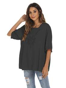 Solid Batwing Sleeve Blouse - Black - View 3