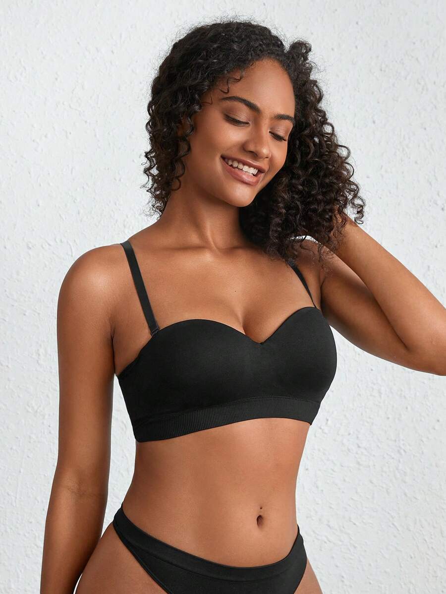 SHEIN Leisure Seamless Moveable Strap Bra Black SHEIN USA