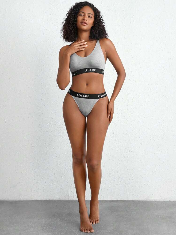 Leisure Smooth & Comfy Grey Letter Wireless Bra&Bralette
