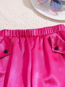 Chica preadolescente Top ribete con fruncido & Pantalones con diseño de solapa bajo con abertura - Multicolor - Ver 3