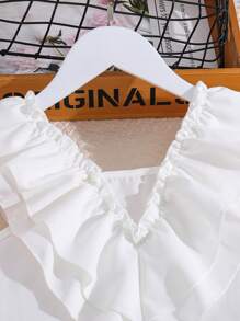 Chica preadolescente Top ribete con fruncido & Pantalones con diseño de solapa bajo con abertura - Multicolor - Ver 4