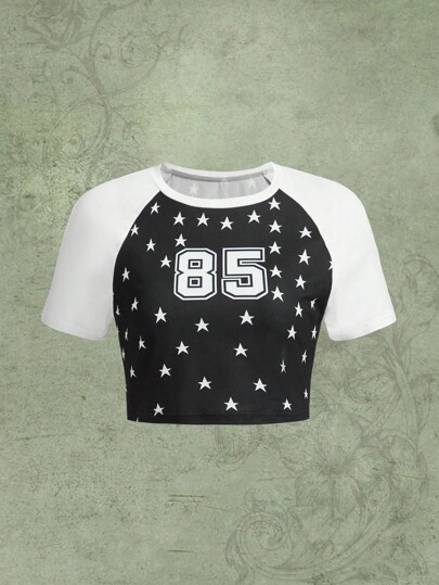Camiseta con estampado de estrella de manga raglán