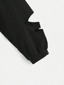 ROMWE PUNK Plus Letter Graphic Ripped Drop Shoulder Tee, School - Black - View 4