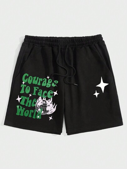 Street Life Guys Slogan Graphic Drawstring Waist Shorts