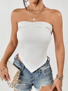 SHEIN Privé Solid Asymmetrical Hem Halter Top - White - View 2