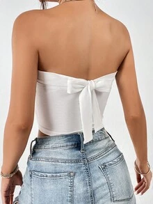 SHEIN Privé Solid Asymmetrical Hem Halter Top - White - View 3