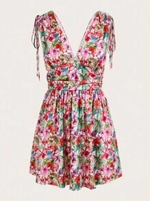 Patishop Art 印花肩上打結連衣裙 - 彩色 - 查看 1