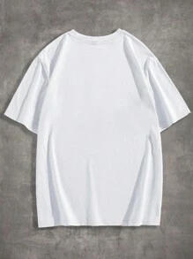 ROMWE MEN Grunge Punk Men Cotton Letter Heart & Floral Graphic Tee - White - View 2