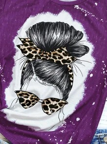 SHEIN LUNE 人像圖案T恤 - 玫紅色 - 查看 3