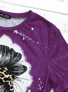 SHEIN LUNE 人像圖案T恤 - 玫紅色 - 查看 4