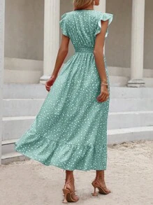 Breezaya Polka Dot Ruffle Trim A-line Dress - Mint Green - View 2