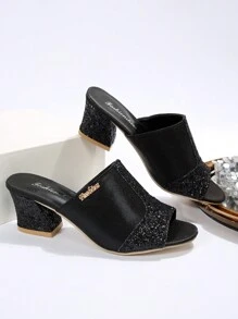 女士亮片露趾高跟凉鞋，春夏穿搭 - 黑色 - 查看 4
