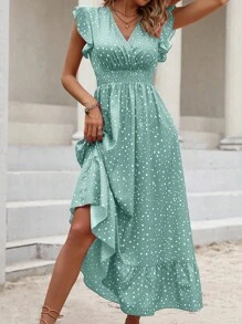 Breezaya Polka Dot Ruffle Trim A-line Dress - Mint Green - View 3