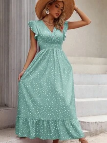 Breezaya Polka Dot Ruffle Trim A-line Dress - Mint Green - View 4