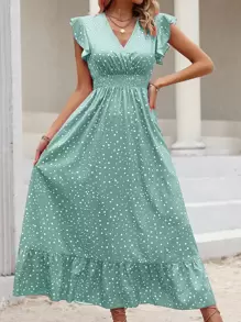 Breezaya Polka Dot Ruffle Trim A-line Dress - Mint Green - View 5