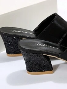 女士亮片露趾高跟凉鞋，春夏穿搭 - 黑色 - 查看 7