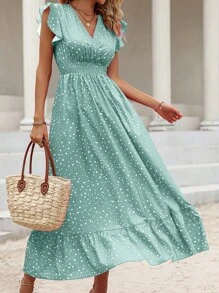 Breezaya Polka Dot Ruffle Trim A-line Dress - Mint Green - View 6