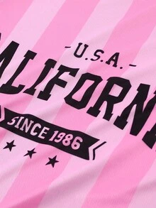 ROMWE MEN Prep Guys Letter Graphic Striped Tee - Pink - View 4