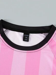 ROMWE MEN Prep Guys Letter Graphic Striped Tee - Pink - View 5