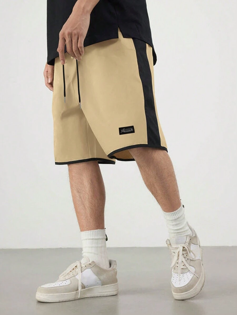 Aesthetic Post 男士字母拼接細節對比側面縫合束腰寬鬆短褲 - 彩色 - 查看 1