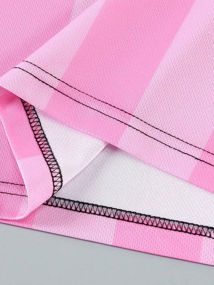 ROMWE MEN Prep Hombres Camiseta con estampado de letra de rayas - Rosa - Añade 6