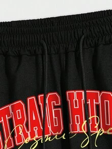 ROMWE MEN Street Life Guys Skull Star & Letter Graphic Drawstring Waist Shorts - Black - View 4