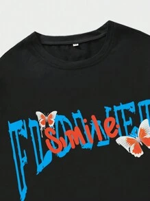 ROMWE MEN Street Life Guys Cartoon & Letter Graphic Tee - Black - View 3