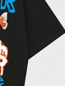 ROMWE MEN Street Life Guys Cartoon & Letter Graphic Tee - Black - View 5