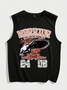 ROMWE MEN Street Life Guys Eagle & Letter Graphic Tank Top - Black - View 1