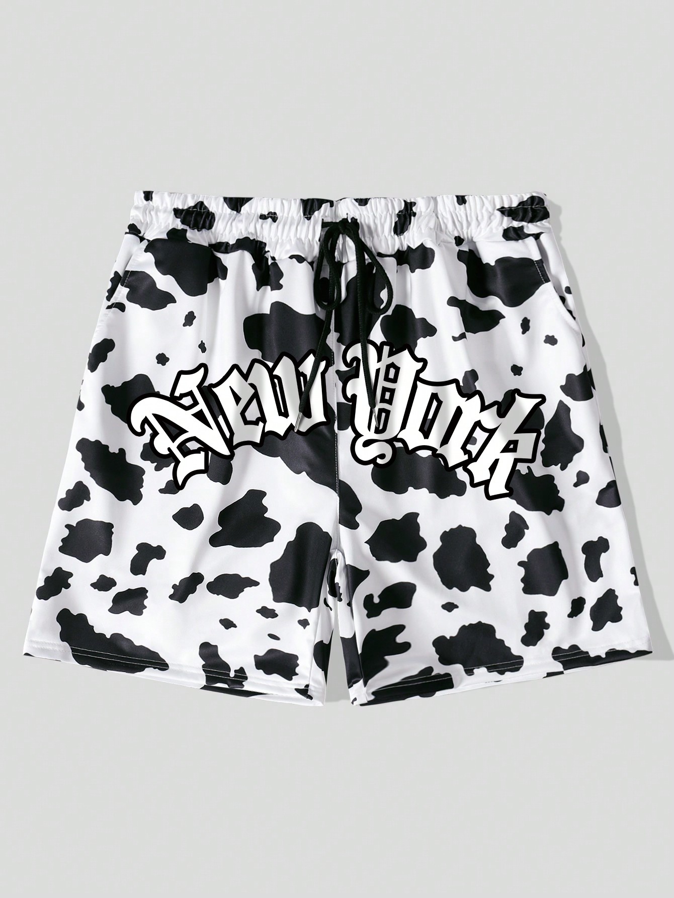 Our Street Life Guys Cow & Letter Graphic Drawstring Waist Shorts