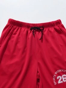 ROMWE MEN Prep Bộ đồ thể thao trang trí tương phản hình chữ cái cho chàng trai, bộ đồ thể thao, bộ đồ tập thể dục - Đỏ - Xem 5