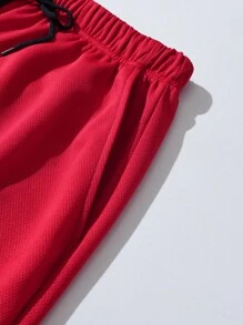 ROMWE MEN Prep Bộ đồ thể thao trang trí tương phản hình chữ cái cho chàng trai, bộ đồ thể thao, bộ đồ tập thể dục - Đỏ - Xem 7