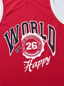 ROMWE MEN Prep Bộ đồ thể thao trang trí tương phản hình chữ cái cho chàng trai, bộ đồ thể thao, bộ đồ tập thể dục - Đỏ - Xem 8