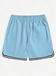 ROMWE MEN Prep Men Letter Graphic Contrast Trim Drawstring Waist Basketball Shorts, School - Baby Blue - View 2